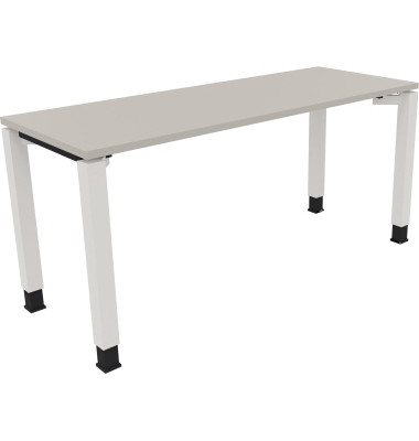 Schreibtisch All in One, manuell höhenverstellbar, 68-82cm (H), 160x60cm (BxT), rechteckig, lichtgrau / weiß