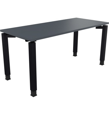 Schreibtisch All in One, manuell h&ouml;henverstellbar, 68-82cm (H), 160x70cm (BxT), rechteckig, lavagrau / anthrazit metallic