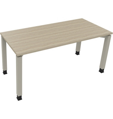 Schreibtisch All in One, manuell höhenverstellbar, 68-82cm (H), 160x70cm (BxT), rechteckig, eiche natur / silberaluminium
