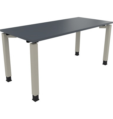 Schreibtisch All in One, manuell h&ouml;henverstellbar, 68-82cm (H), 160x70cm (BxT), rechteckig, lavagrau / silberaluminium