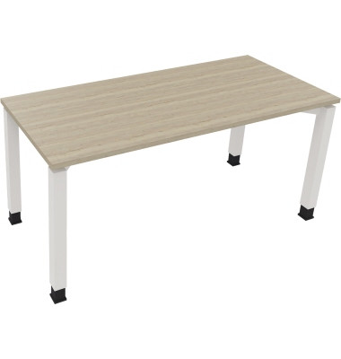 Schreibtisch All in One, manuell höhenverstellbar, 68-82cm (H), 160x70cm (BxT), rechteckig, eiche natur / weiß