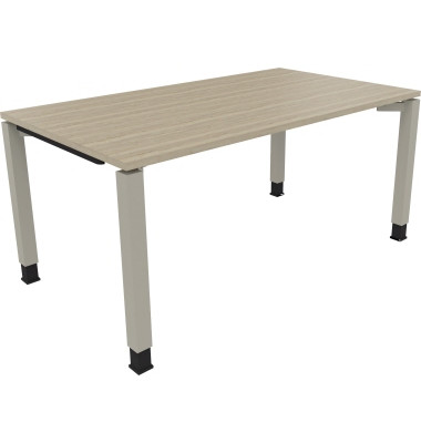 Schreibtisch All in One, manuell höhenverstellbar, 68-82cm (H), 160x90cm (BxT), rechteckig, eiche natur / silberaluminium
