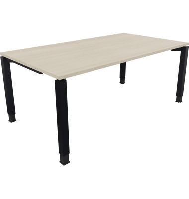 Schreibtisch All in One, manuell höhenverstellbar, 68-82cm (H), 180x100cm (BxT), rechteckig, akazie hell / anthrazit metallic