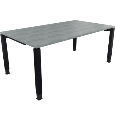 Schreibtisch All in One, manuell höhenverstellbar, 68-82cm (H), 180x100cm (BxT), rechteckig, beton hell / anthrazit metallic