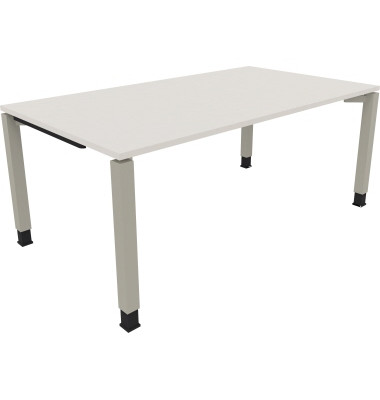 Schreibtisch All in One, manuell h&ouml;henverstellbar, 68-82cm (H), 180x100cm (BxT), rechteckig, wei&szlig; / silberaluminium