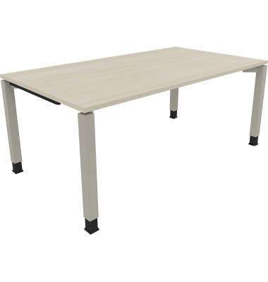 Schreibtisch All in One, manuell höhenverstellbar, 68-82cm (H), 180x100cm (BxT), rechteckig, akazie hell / silberaluminium