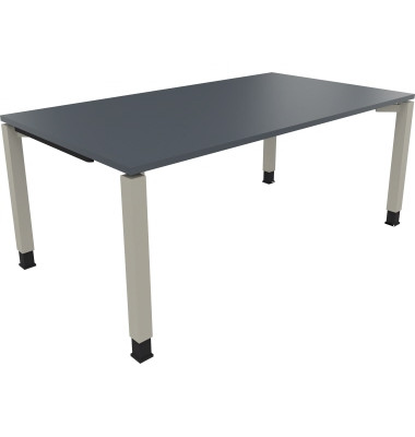 Schreibtisch All in One, manuell h&ouml;henverstellbar, 68-82cm (H), 180x100cm (BxT), rechteckig, lavagrau / silberaluminium