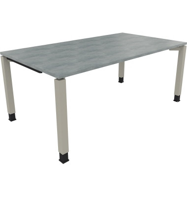 Schreibtisch All in One, manuell höhenverstellbar, 68-82cm (H), 180x100cm (BxT), rechteckig, beton hell / silberaluminium