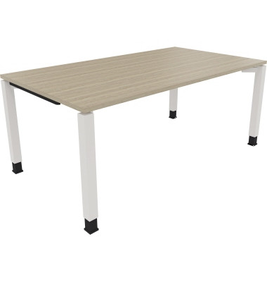 Schreibtisch All in One, manuell höhenverstellbar, 68-82cm (H), 180x100cm (BxT), rechteckig, eiche natur / weiß