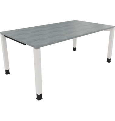 Schreibtisch All in One, manuell höhenverstellbar, 68-82cm (H), 180x100cm (BxT), rechteckig, beton hell / weiß