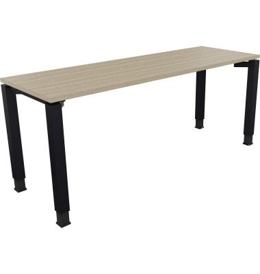 Schreibtisch All in One, manuell höhenverstellbar, 68-82cm (H), 180x60cm (BxT), rechteckig, eiche natur / anthrazit metallic