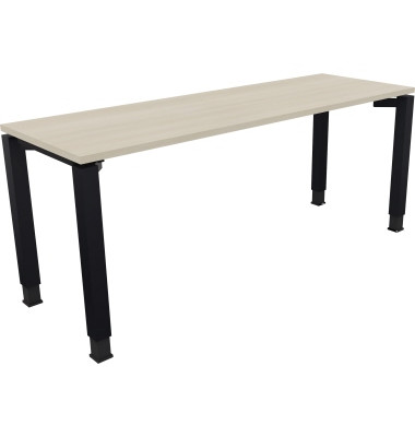 Schreibtisch All in One, manuell höhenverstellbar, 68-82cm (H), 180x60cm (BxT), rechteckig, akazie hell / anthrazit metallic