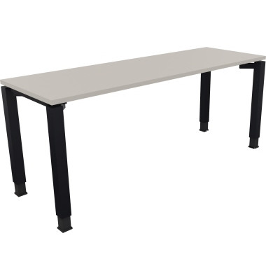 Schreibtisch All in One, manuell h&ouml;henverstellbar, 68-82cm (H), 180x60cm (BxT), rechteckig, lichtgrau / anthrazit metallic