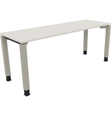 Schreibtisch All in One, manuell höhenverstellbar, 68-82cm (H), 180x60cm (BxT), rechteckig, weiß / silberaluminium