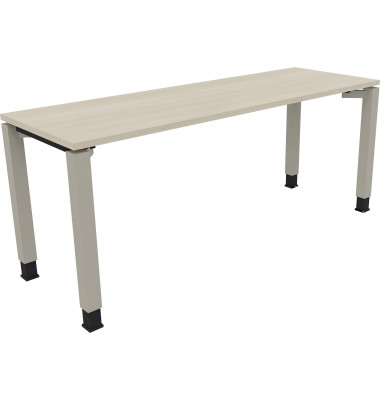 Schreibtisch All in One, manuell h&ouml;henverstellbar, 68-82cm (H), 180x60cm (BxT), rechteckig, akazie hell / silberaluminium