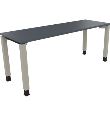 Schreibtisch All in One, manuell höhenverstellbar, 68-82cm (H), 180x60cm (BxT), rechteckig, lavagrau / silberaluminium