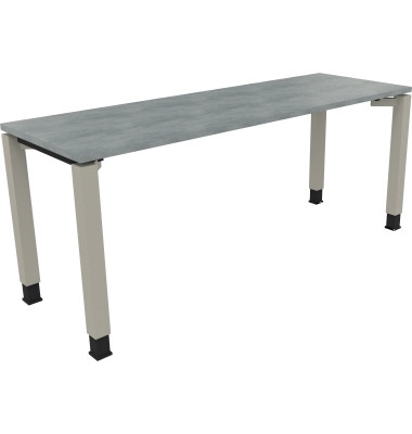 Schreibtisch All in One, manuell höhenverstellbar, 68-82cm (H), 180x60cm (BxT), rechteckig, beton hell / silberaluminium