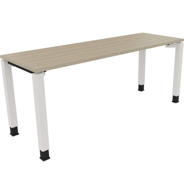 Schreibtisch All in One, manuell höhenverstellbar, 68-82cm (H), 180x60cm (BxT), rechteckig, eiche natur / weiß