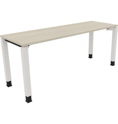 Schreibtisch All in One, manuell höhenverstellbar, 68-82cm (H), 180x60cm (BxT), rechteckig, akazie hell / weiß