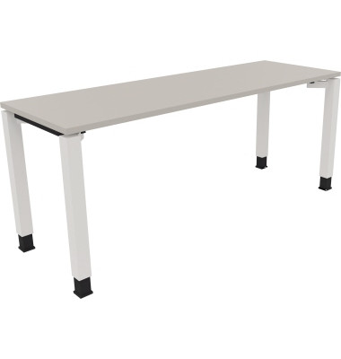 Schreibtisch All in One, manuell höhenverstellbar, 68-82cm (H), 180x60cm (BxT), rechteckig, lichtgrau / weiß