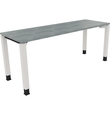 Schreibtisch All in One, manuell höhenverstellbar, 68-82cm (H), 180x60cm (BxT), rechteckig, beton hell / weiß