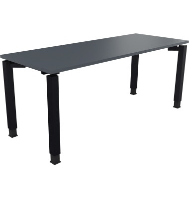 Schreibtisch All in One, manuell h&ouml;henverstellbar, 68-82cm (H), 180x70cm (BxT), rechteckig, lavagrau / anthrazit metallic
