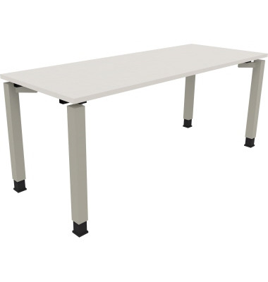 Schreibtisch All in One, manuell höhenverstellbar, 68-82cm (H), 180x70cm (BxT), rechteckig, weiß / silberaluminium