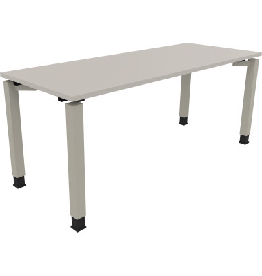 Schreibtisch All in One, manuell höhenverstellbar, 68-82cm (H), 180x70cm (BxT), rechteckig, lichtgrau / silberaluminium