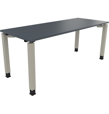 Schreibtisch All in One, manuell höhenverstellbar, 68-82cm (H), 180x70cm (BxT), rechteckig, lavagrau / silberaluminium