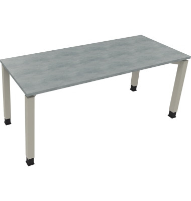 Schreibtisch All in One, manuell höhenverstellbar, 68-82cm (H), 180x70cm (BxT), rechteckig, beton hell / silberaluminium