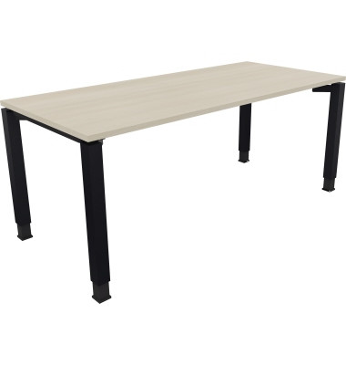 Schreibtisch All in One, manuell höhenverstellbar, 68-82cm (H), 180x80cm (BxT), rechteckig, akazie hell / anthrazit metallic