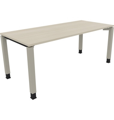 Schreibtisch All in One, manuell höhenverstellbar, 68-82cm (H), 180x80cm (BxT), rechteckig, akazie hell / silberaluminium