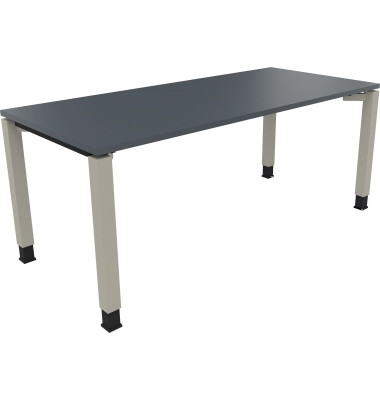 Schreibtisch All in One, manuell h&ouml;henverstellbar, 68-82cm (H), 180x80cm (BxT), rechteckig, lavagrau / silberaluminium