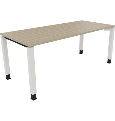 Schreibtisch All in One, manuell höhenverstellbar, 68-82cm (H), 180x80cm (BxT), rechteckig, eiche natur / weiß