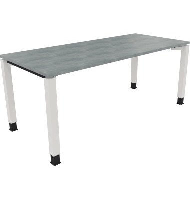 Schreibtisch All in One, manuell höhenverstellbar, 68-82cm (H), 180x80cm (BxT), rechteckig, beton hell / weiß