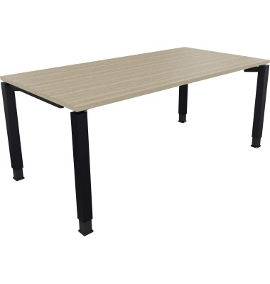Schreibtisch All in One, manuell höhenverstellbar, 68-82cm (H), 180x90cm (BxT), rechteckig, eiche natur / anthrazit metallic