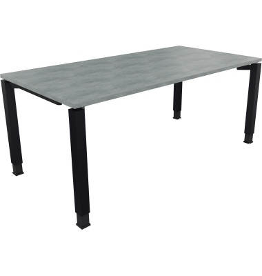 Schreibtisch All in One, manuell höhenverstellbar, 68-82cm (H), 180x90cm (BxT), rechteckig, beton hell / anthrazit metallic