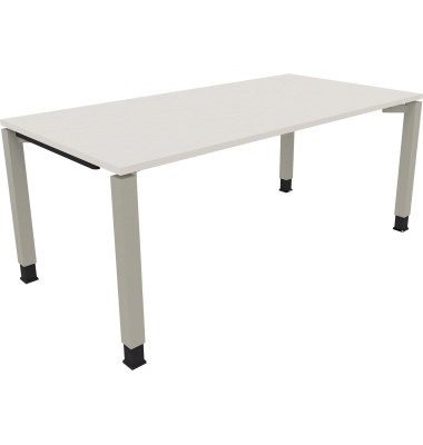 Schreibtisch All in One, manuell höhenverstellbar, 68-82cm (H), 180x90cm (BxT), rechteckig, weiß / silberaluminium