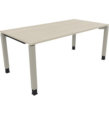 Schreibtisch All in One, manuell höhenverstellbar, 68-82cm (H), 180x90cm (BxT), rechteckig, akazie hell / silberaluminium