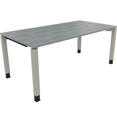 Schreibtisch All in One, manuell höhenverstellbar, 68-82cm (H), 180x90cm (BxT), rechteckig, beton hell / silberaluminium