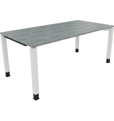Schreibtisch All in One, manuell höhenverstellbar, 68-82cm (H), 180x90cm (BxT), rechteckig, beton hell / weiß