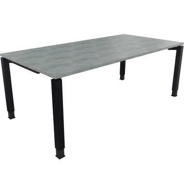 Schreibtisch All in One, manuell höhenverstellbar, 68-82cm (H), 200x100cm (BxT), rechteckig, beton hell / anthrazit metallic