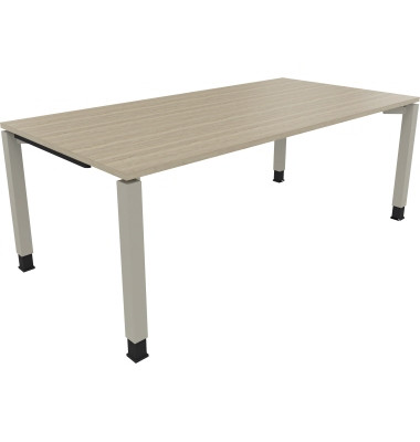 Schreibtisch All in One, manuell höhenverstellbar, 68-82cm (H), 200x100cm (BxT), rechteckig, eiche natur / silberaluminium