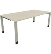 Schreibtisch All in One, manuell h&ouml;henverstellbar, 68-82cm (H), 200x100cm (BxT), rechteckig, akazie hell / silberaluminium