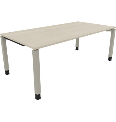 Schreibtisch All in One, manuell höhenverstellbar, 68-82cm (H), 200x100cm (BxT), rechteckig, akazie hell / silberaluminium