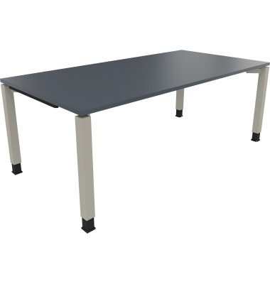 Schreibtisch All in One, manuell höhenverstellbar, 68-82cm (H), 200x100cm (BxT), rechteckig, lavagrau / silberaluminium