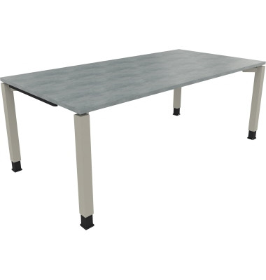 Schreibtisch All in One, manuell höhenverstellbar, 68-82cm (H), 200x100cm (BxT), rechteckig, beton hell / silberaluminium