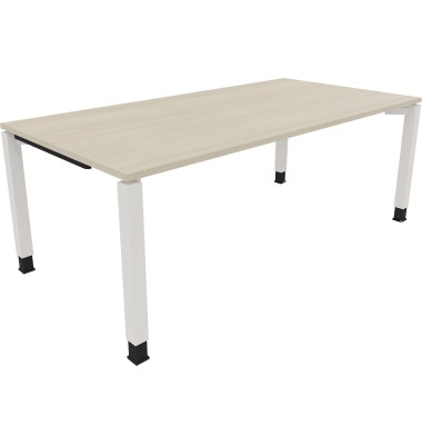 Schreibtisch All in One, manuell h&ouml;henverstellbar, 68-82cm (H), 200x100cm (BxT), rechteckig, akazie hell / wei&szlig;