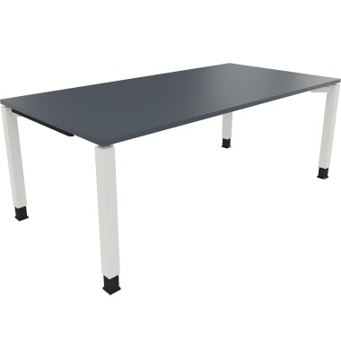 Schreibtisch All in One, manuell höhenverstellbar, 68-82cm (H), 200x100cm (BxT), rechteckig, lavagrau / weiß