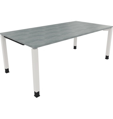 Schreibtisch All in One, manuell h&ouml;henverstellbar, 68-82cm (H), 200x100cm (BxT), rechteckig, beton hell / wei&szlig;